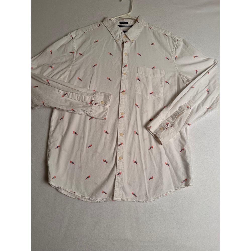 American Eagle Seriously Soft White Parrot Print Button Down Shirt Mens L